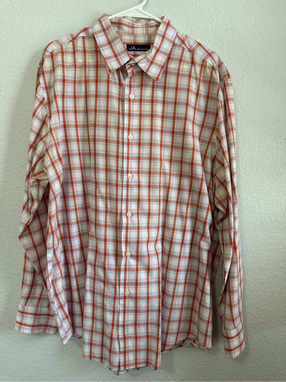 JM Collection Men's Orange and White Plaid Long Sleeve Button-Down Shirt